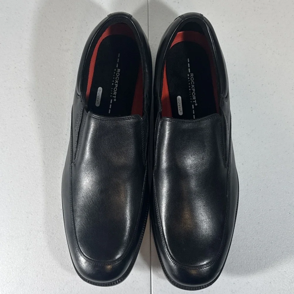 Rockport Essential Details Mens 14 M Black Waterproof Leather Slip On Loafers